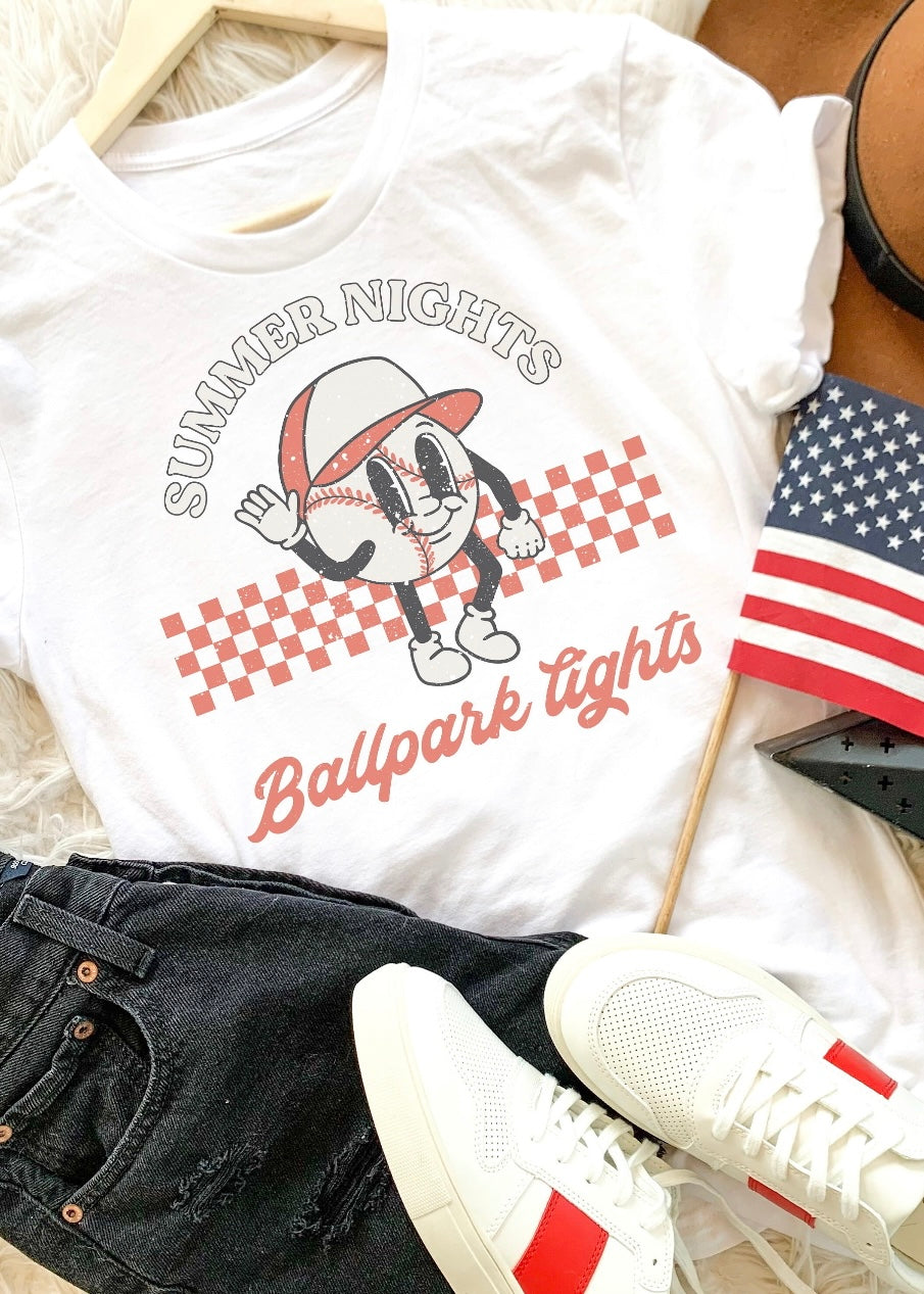 Summer Nights Ballpark Lights Shirt Baseball Tee Baseball 